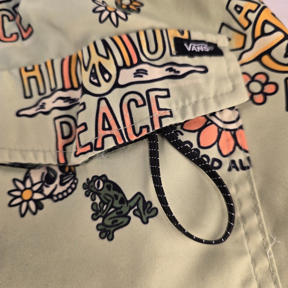 Vans Mens High On Peace Board Shorts Sage Green Graphic Swim Trunks Large - Picture 8 of 8
